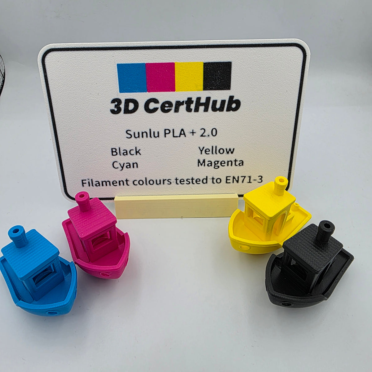 Sunlu PLA+ 2.0 EN71-3 tested Benchy samples and tested colours