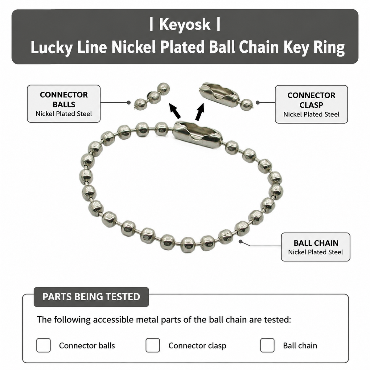 Keyosk Lucky Line Nickel Plated Ball Chain Key Ring