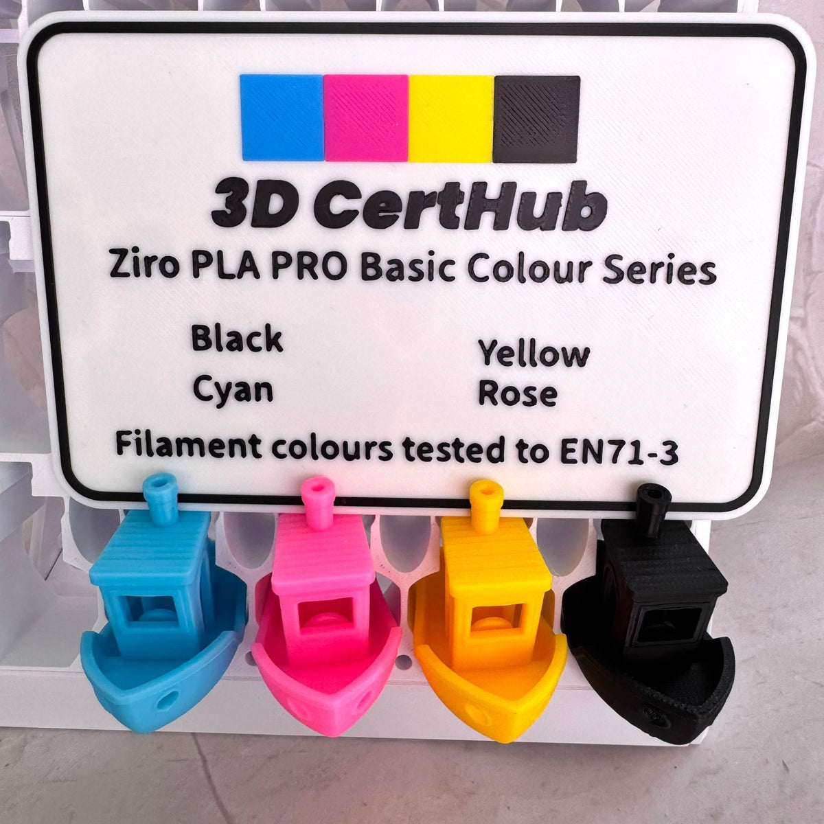 Ziro PLA PRO Basic Colour Series EN71-3 tested Benchy samples and tested colours